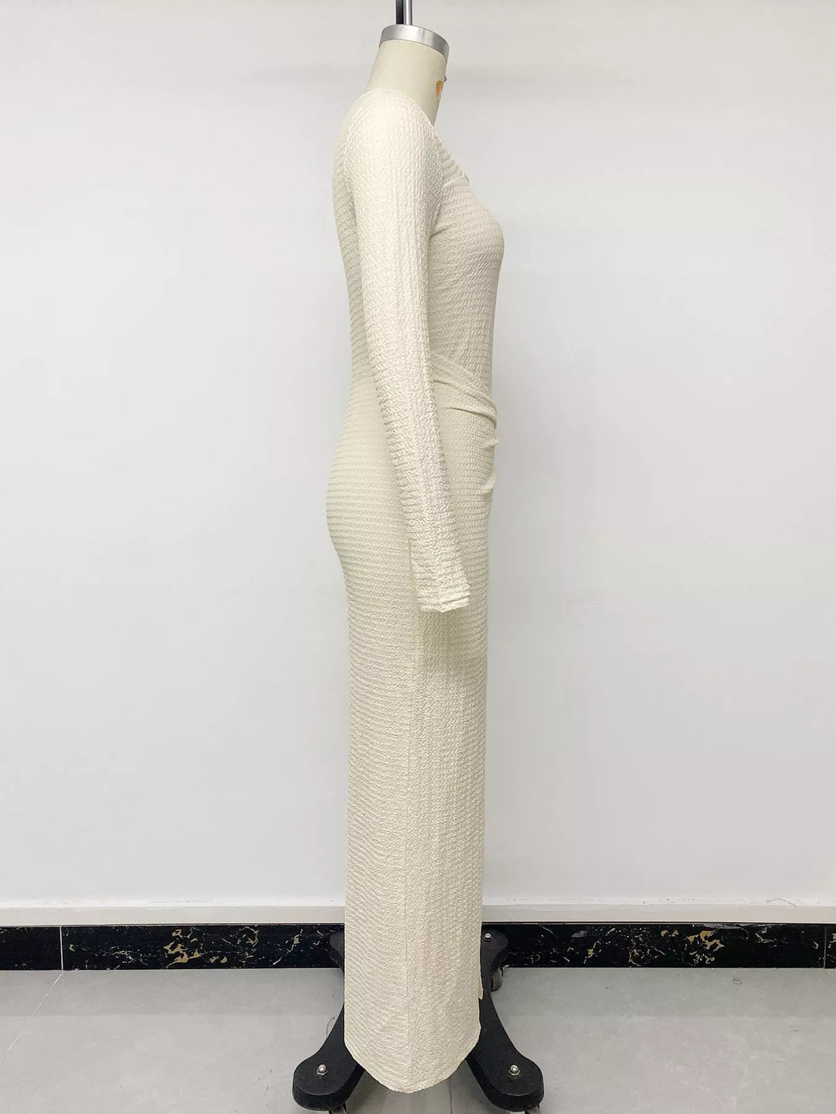 Elegant Long Sleeve Ruched Midi Dress - Draped in Grace