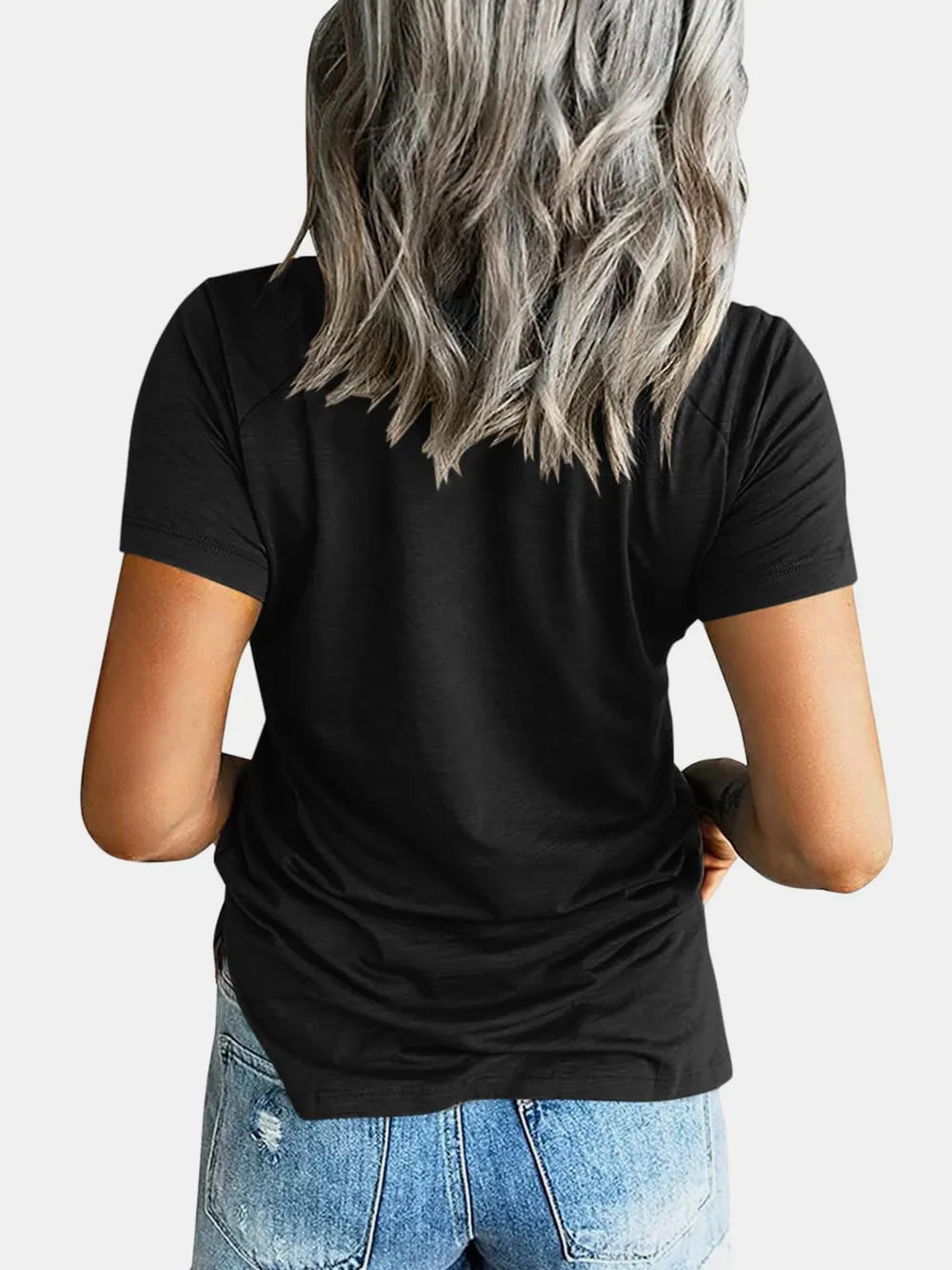 Pocketed V-Neck Short Sleeve T-Shirt - Draped in Grace