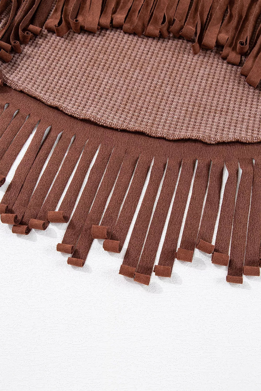 Waffle Knit Fringed High Low Loose Top - Draped in Grace