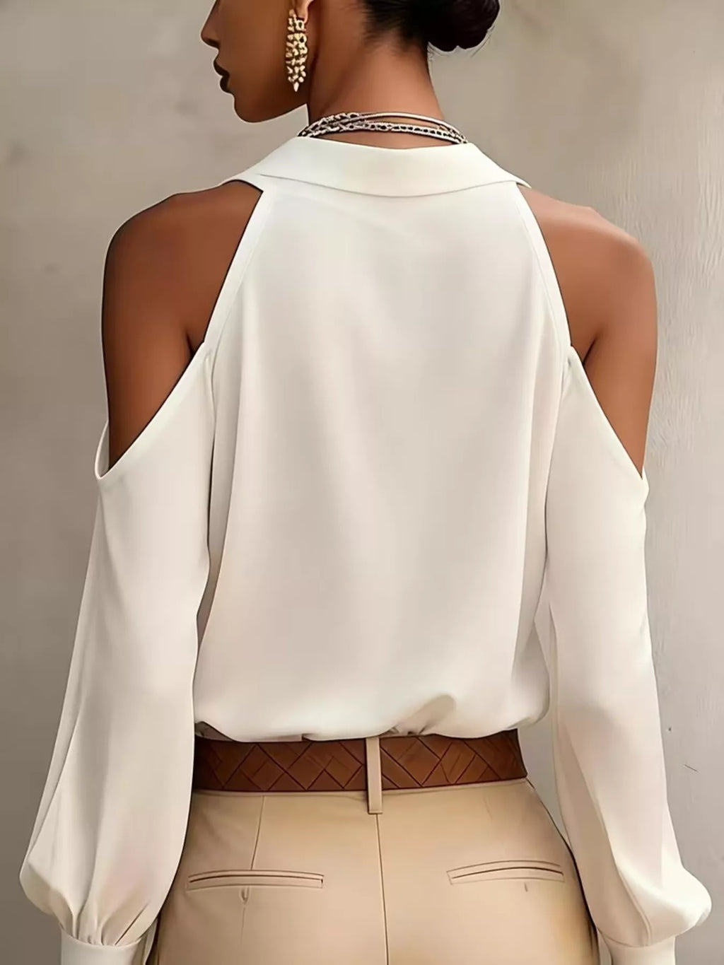 Cold-Shoulder Button-Down Shirt - Draped in Grace