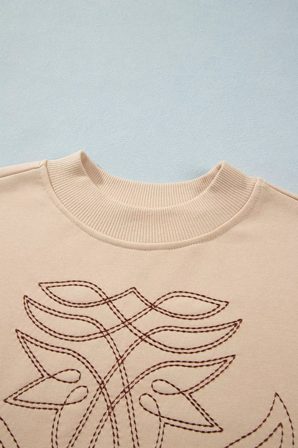 Western Embroidery Round Neck Pullover Long Sleeve Sweatshirt - Draped in Grace