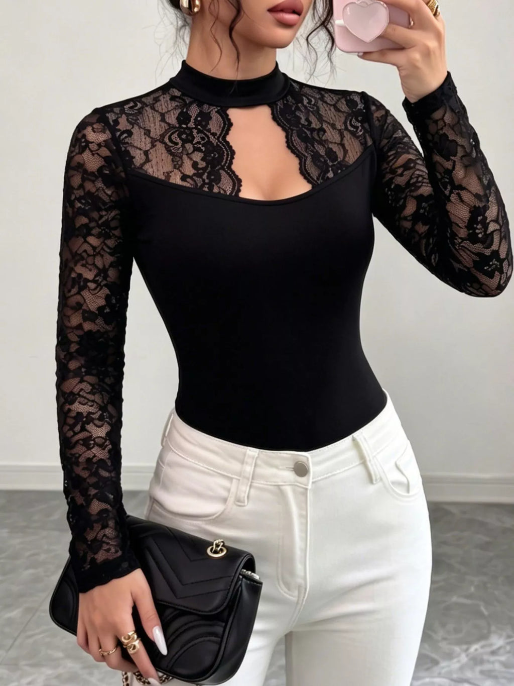 Lace Trim Cutout Front Top - Draped in Grace