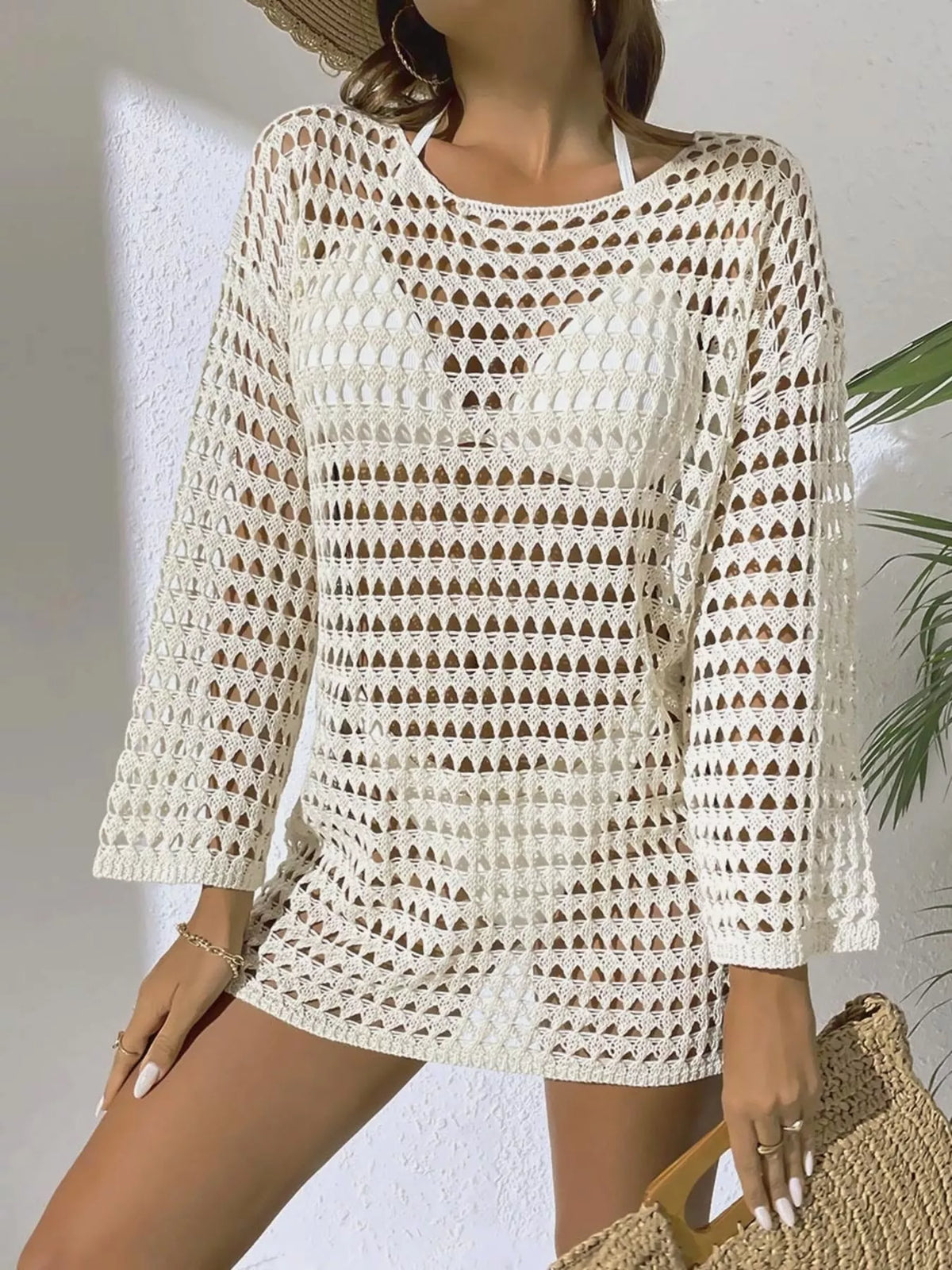 Crochet Knit Long Sleeve Cover-Up - Draped in Grace