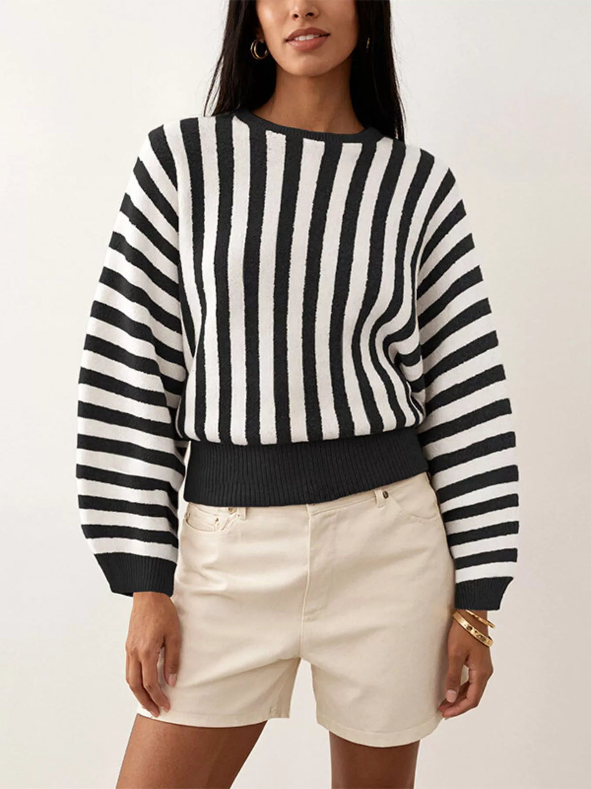 Striped Crew Neck Sweater - Draped in Grace