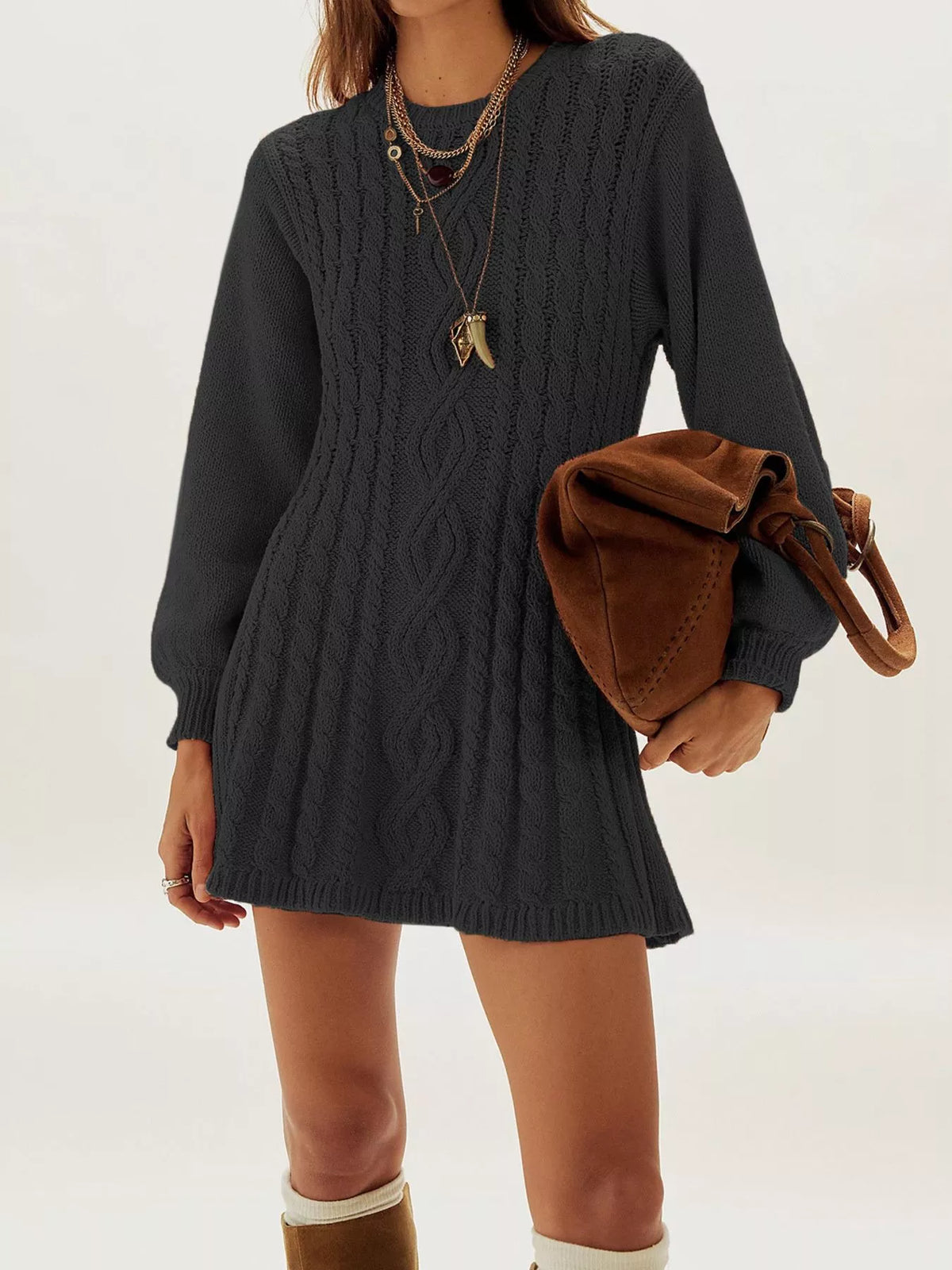 Cable Knit Sweater Mini Dress - Draped in Grace