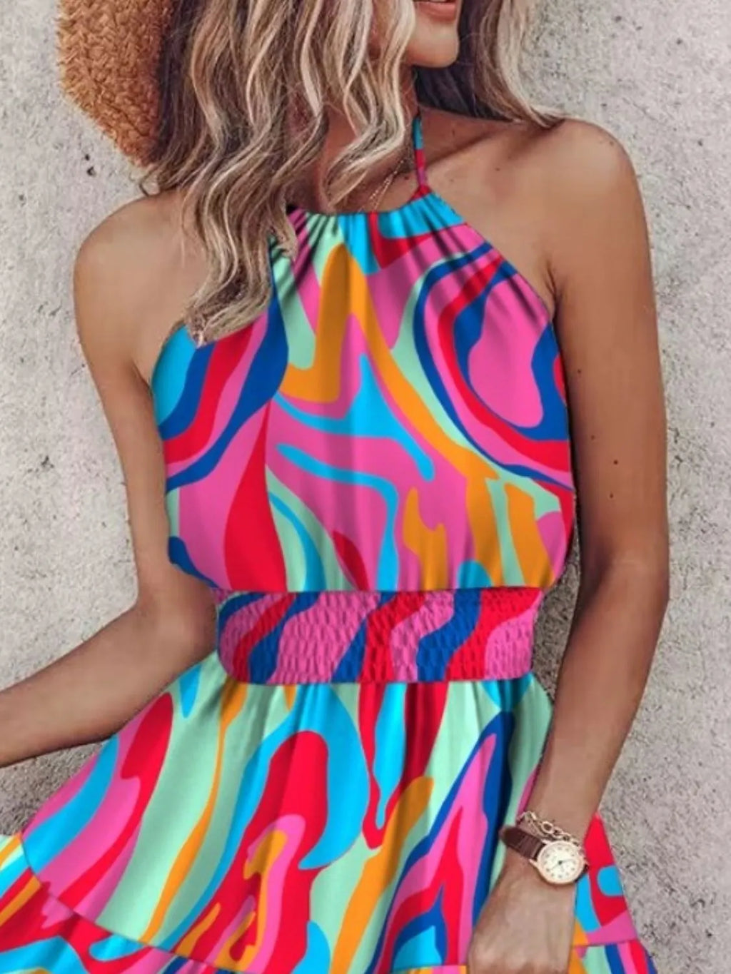 Paisley Print Halter Neck Mini Dress - Draped in Grace