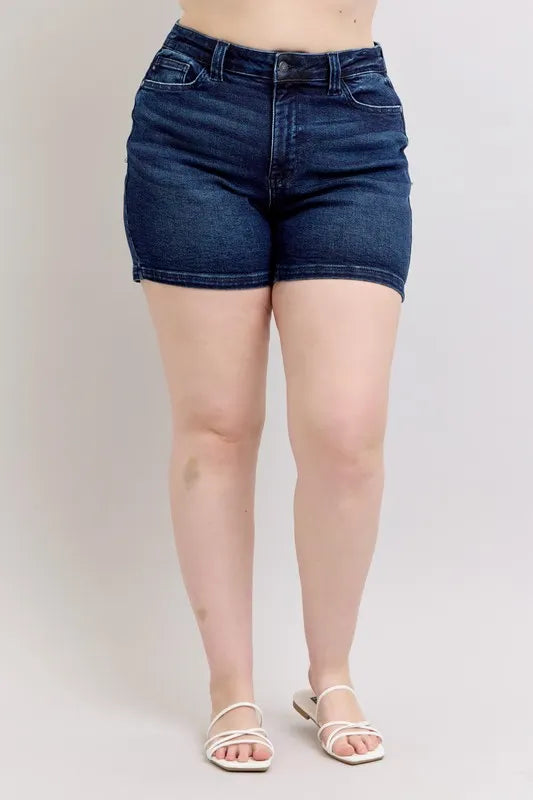 Judy Blue Full Size High Waist Back Flap Pocket Denim Shorts Plus Size - Draped in Grace