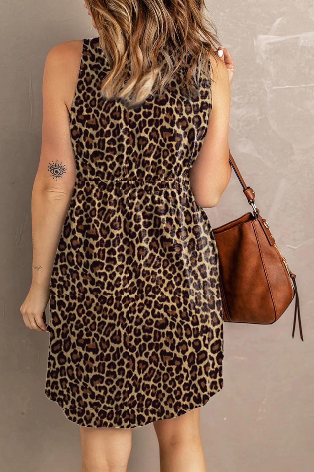 Double Take Printed Sleeveless Front Button Ruched Waist Side Slit Casual Magic Dress with Pockets - Draped in Grace