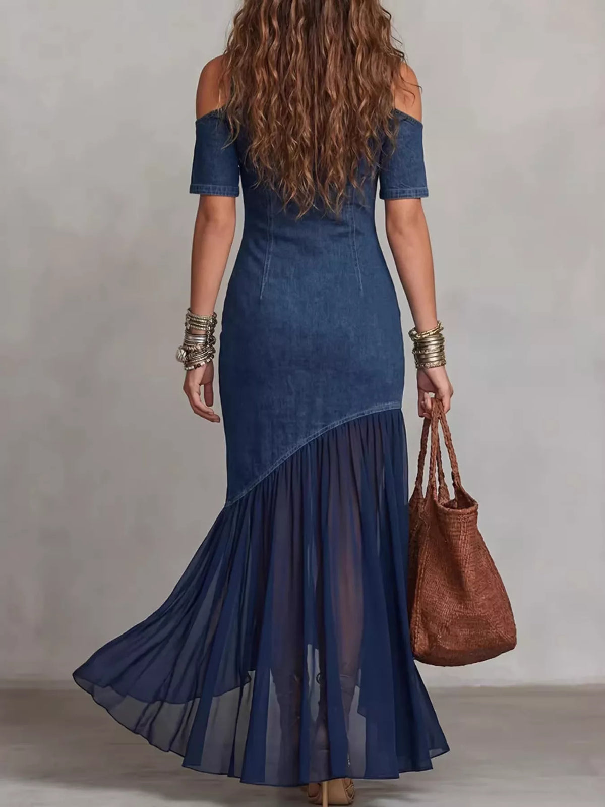 Cold Shoulder Ruffle Hem Maxi Dress - Draped in Grace