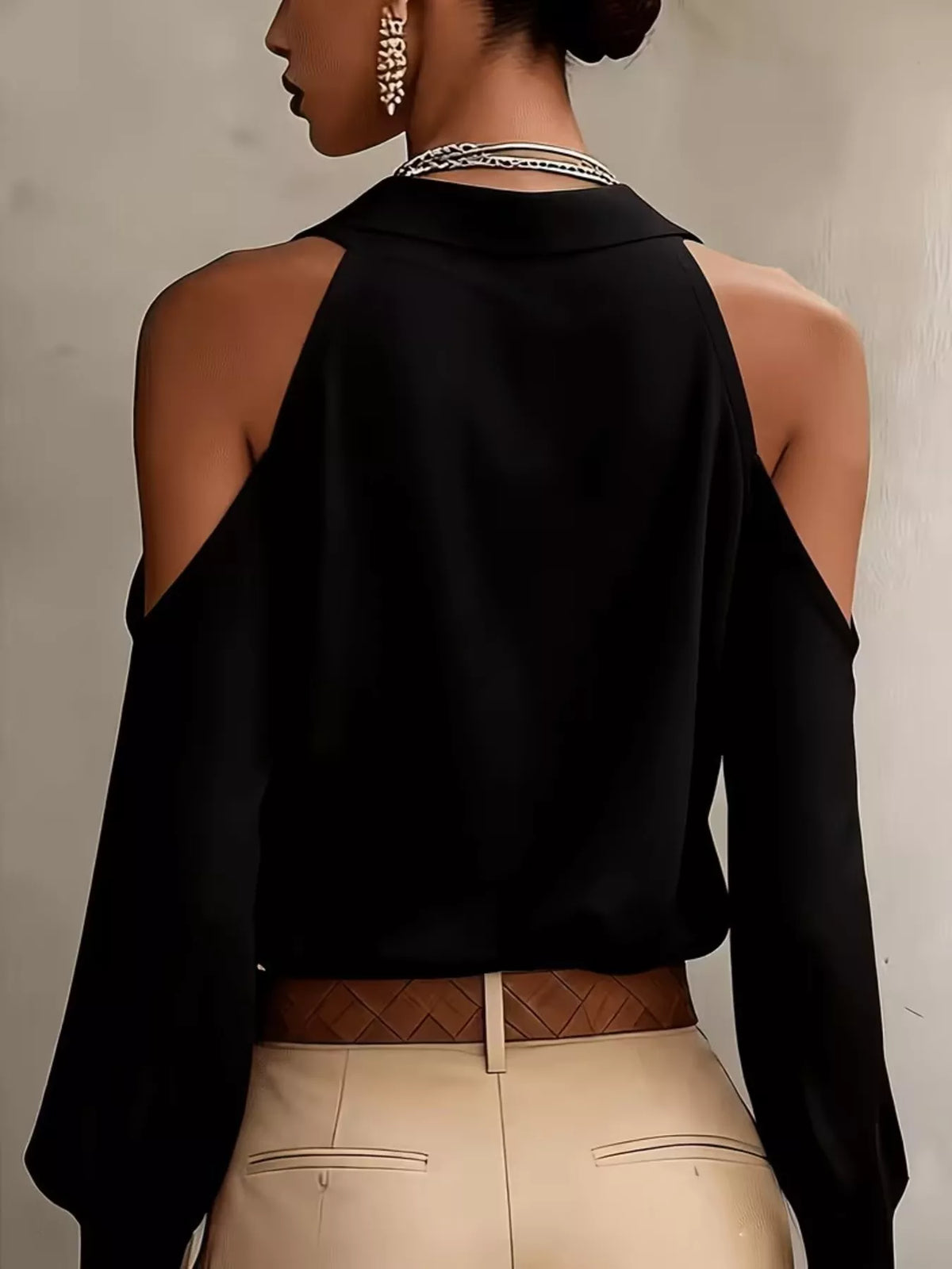 Cold-Shoulder Button-Down Shirt - Draped in Grace