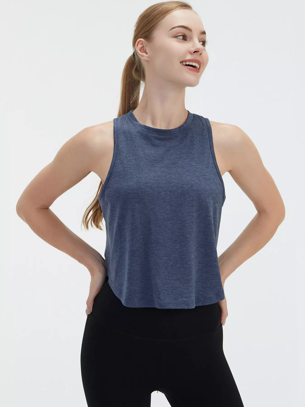 Cutout Back Round Neck Active Tank - Draped in Grace
