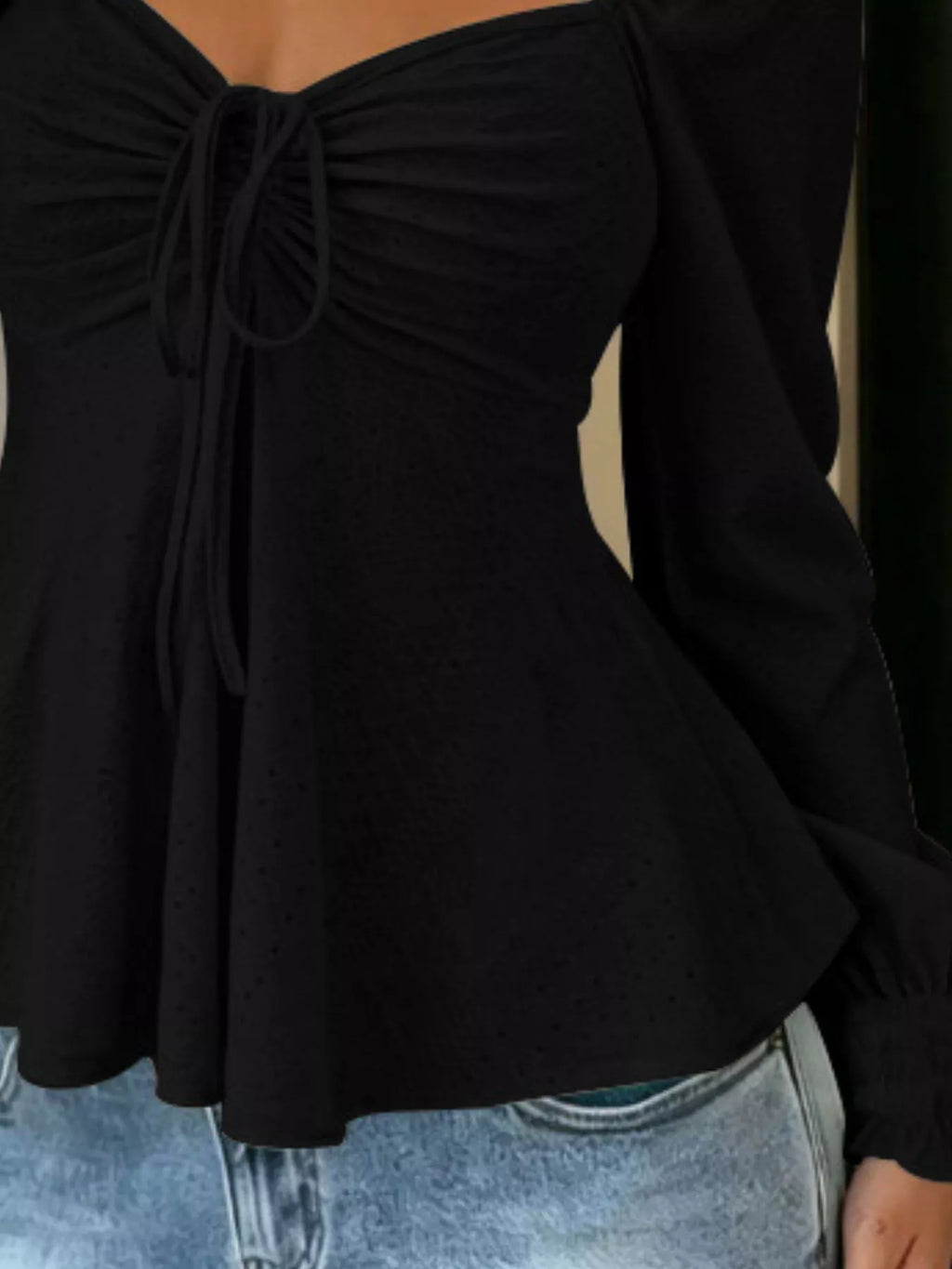 Ruched Sweetheart Neck Long Sleeve Top - Draped in Grace