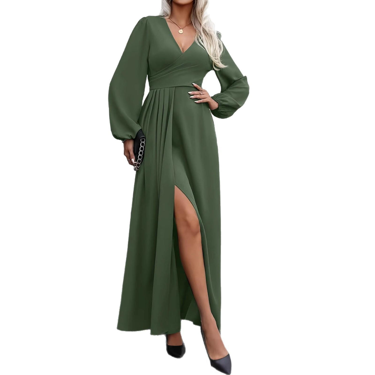 Solid-color Casual Commuter Womens Dress - Draped in Grace