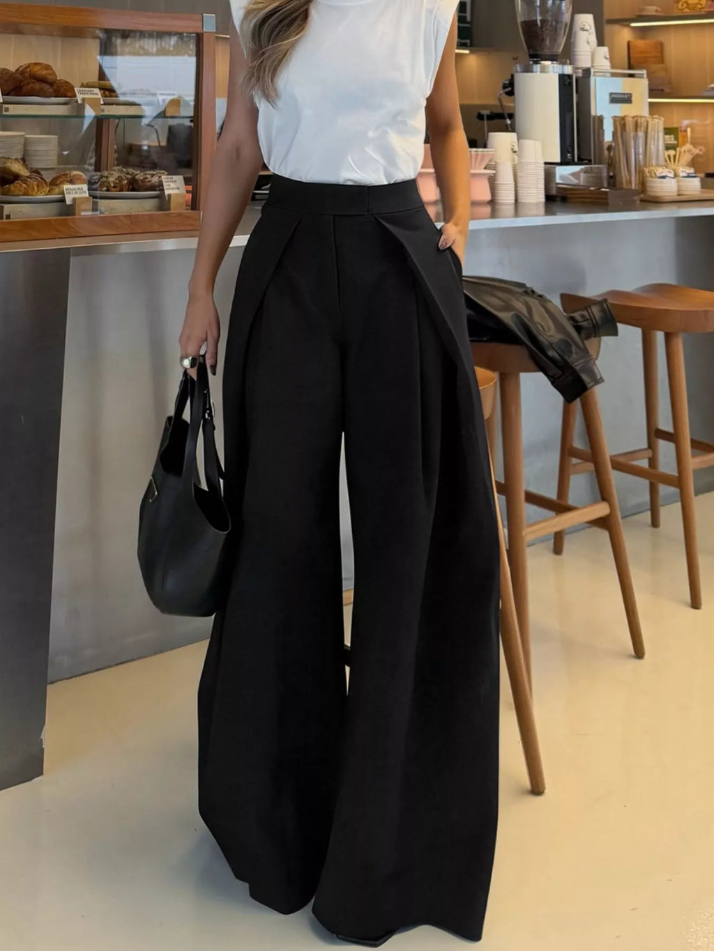 High-Waisted Wide-Leg Pants - Draped in Grace