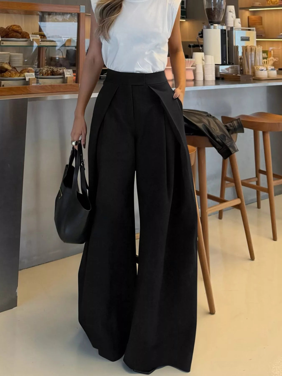 High-Waisted Wide-Leg Pants - Draped in Grace