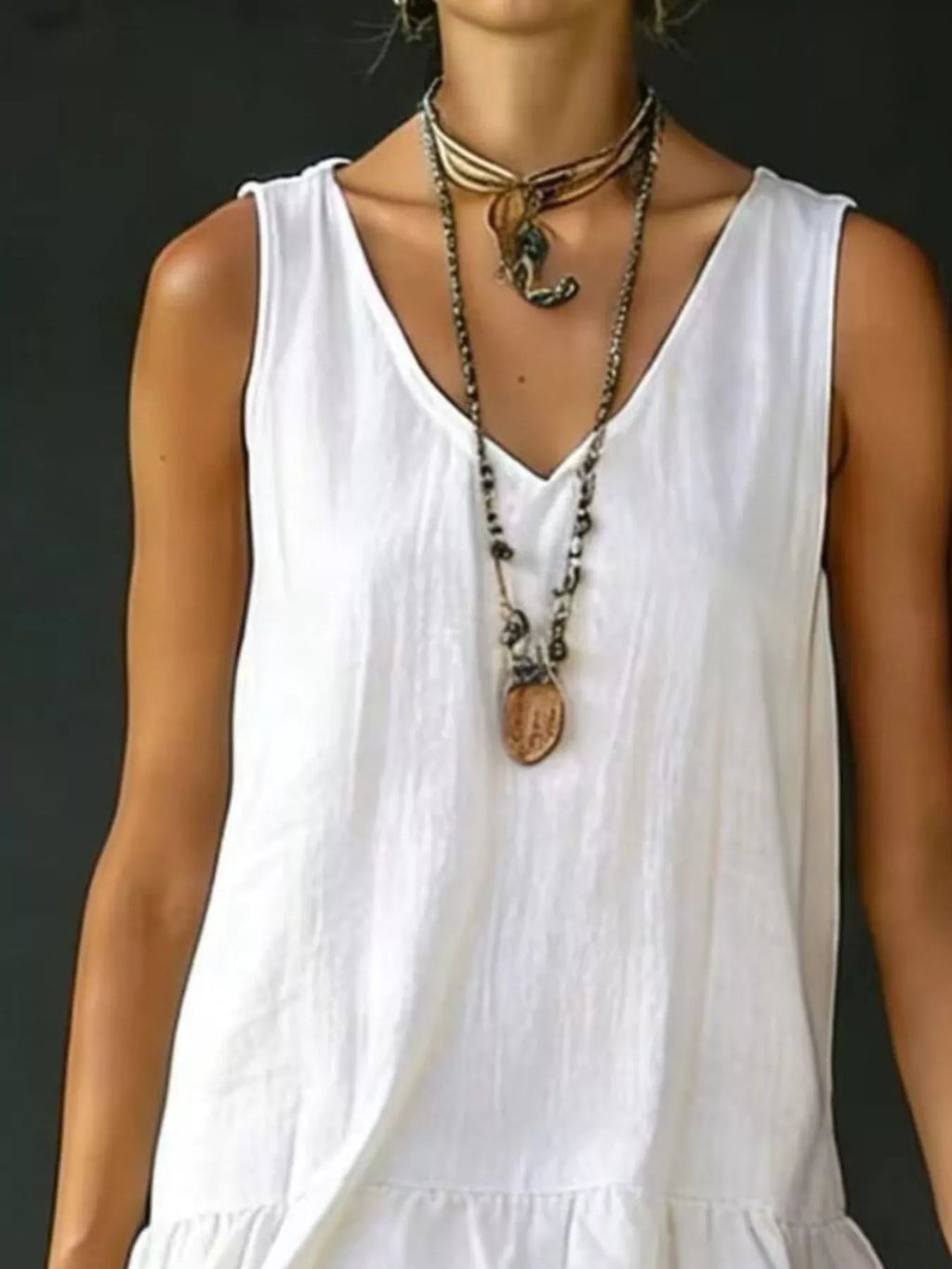 Full Size Ruffled Hem V-Neck Sleeveless Dress Plus Size - Draped in Grace
