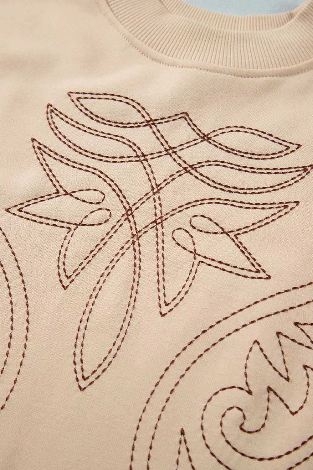 Western Embroidery Round Neck Pullover Long Sleeve Sweatshirt - Draped in Grace