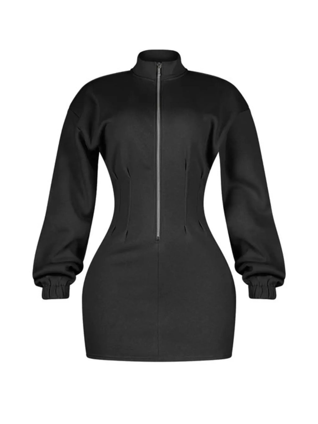 Casual Zip-Up Long Sleeve Mini Dress - Draped in Grace