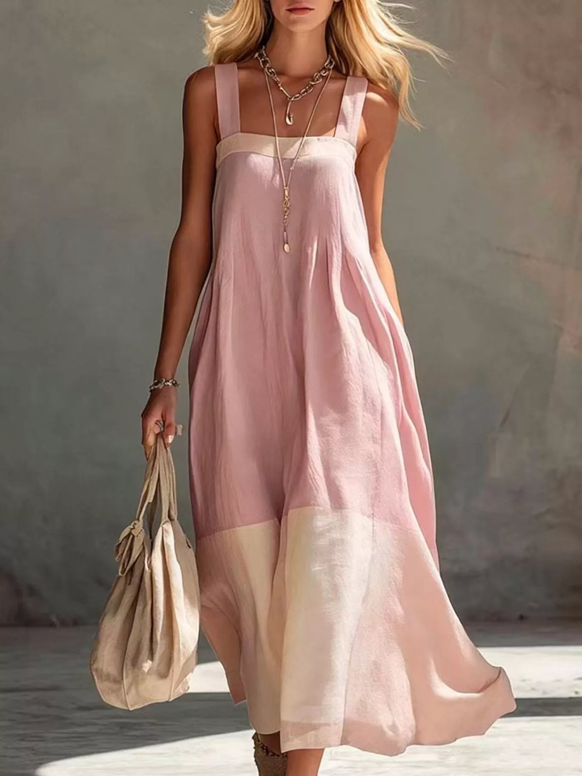 Color-Block Sleeveless Linen-Blend Midi Dress - Draped in Grace