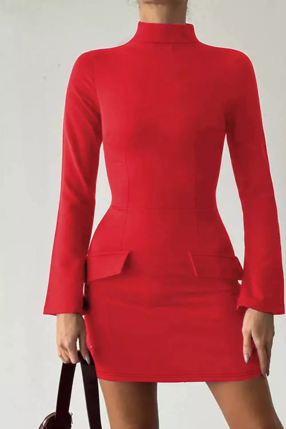 Long-Sleeve Mini Dress with Flap Pockets - Draped in Grace