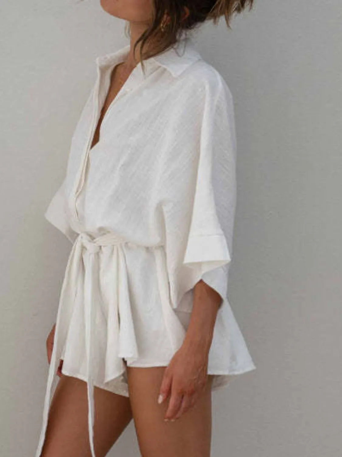 Collared Neck Half Sleeve Romper - Draped in Grace