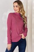 Basic Bae Full Size Ribbed Mock Neck Long Sleeve T-Shirt - Draped in Grace