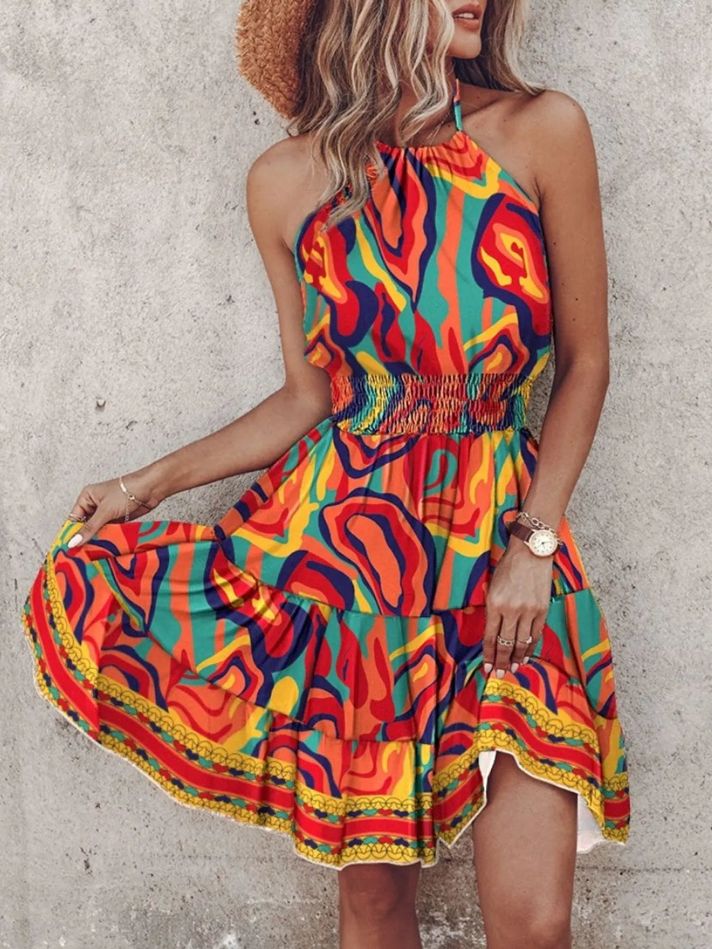 Paisley Print Halter Neck Mini Dress - Draped in Grace