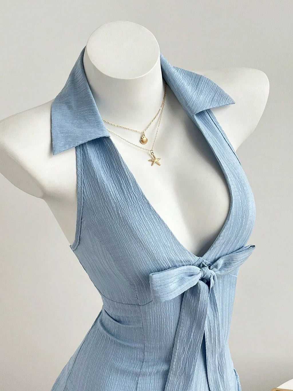Halter Neck Bow Tie Pleated Mini Dress - Draped in Grace