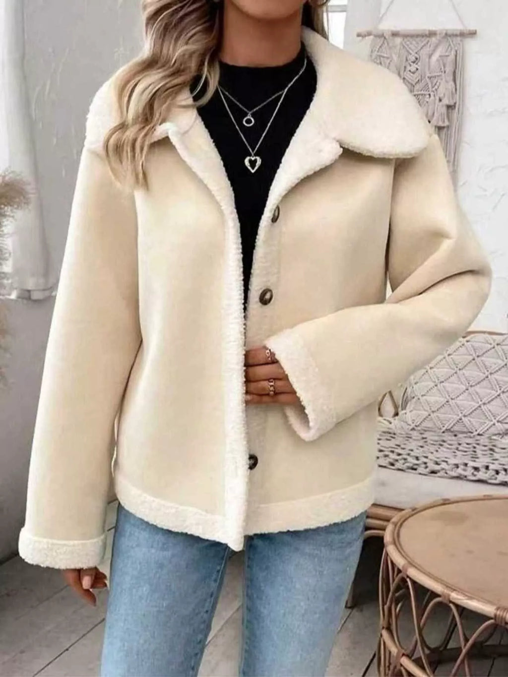 Plus Size Fleece Button-Down Outerwear - Draped in Grace