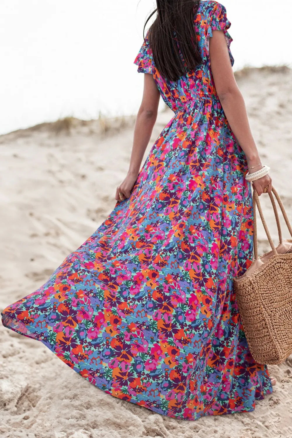 Slit Printed Cap Sleeve Maxi Dress - Draped in Grace