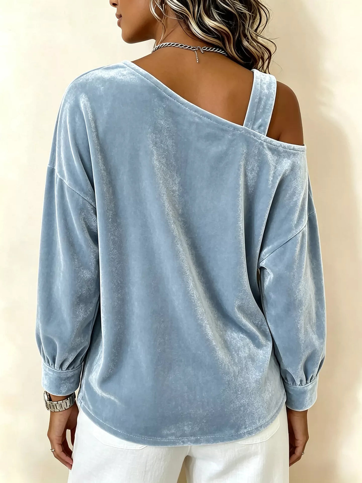 Full Size Velvet One-Shoulder Top with Buckle Detail Plus Size - Draped in Grace