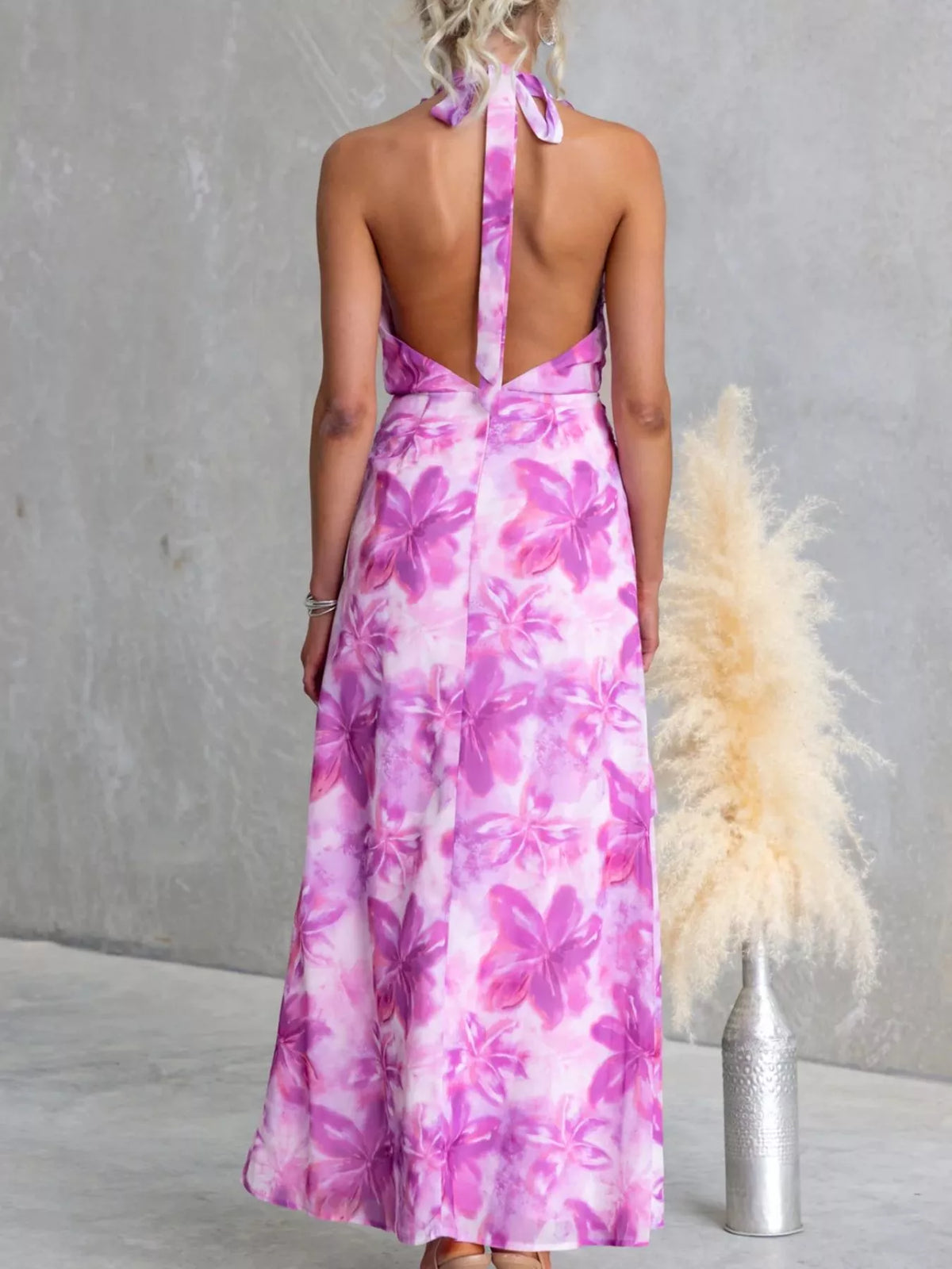 Floral Print Ruffle Halter Neck Maxi Dress - Draped in Grace