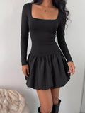 Square Neck Long Sleeve Bubble Hem Dress - Draped in Grace