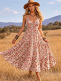 Floral Print V-Neck Midi Dress - Draped in Grace