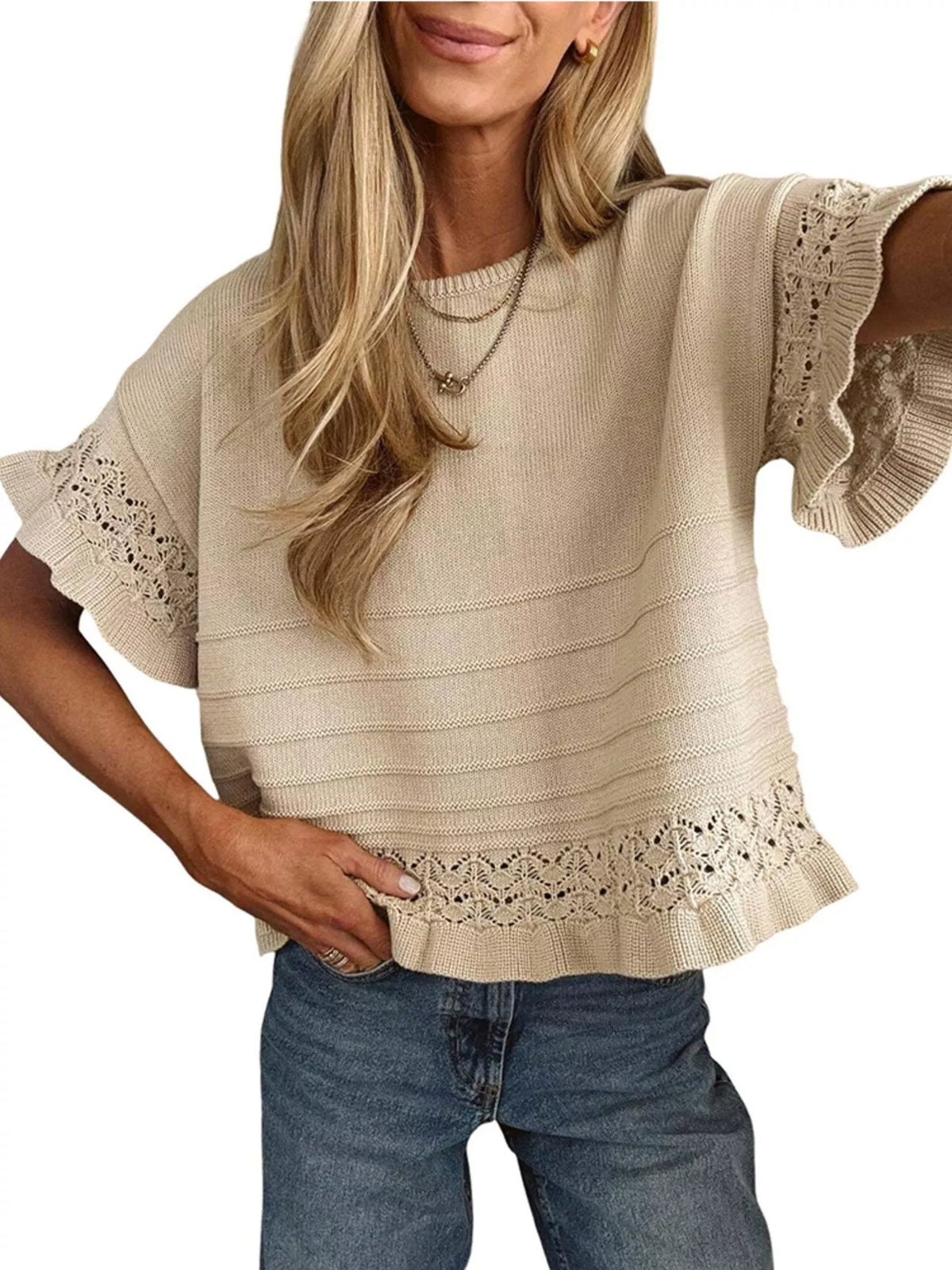 Lace Trimmed Knit Top - Draped in Grace