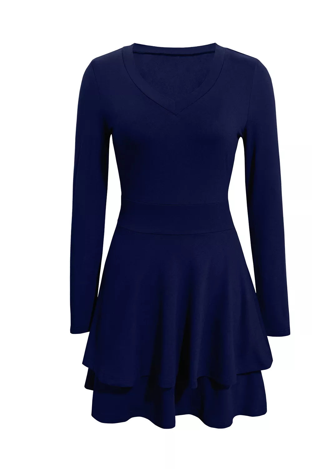 Layered Long Sleeve V-Neck Mini Dress - Draped in Grace