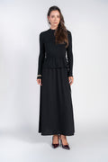 Mix Media Dress with Side Pulls- Black