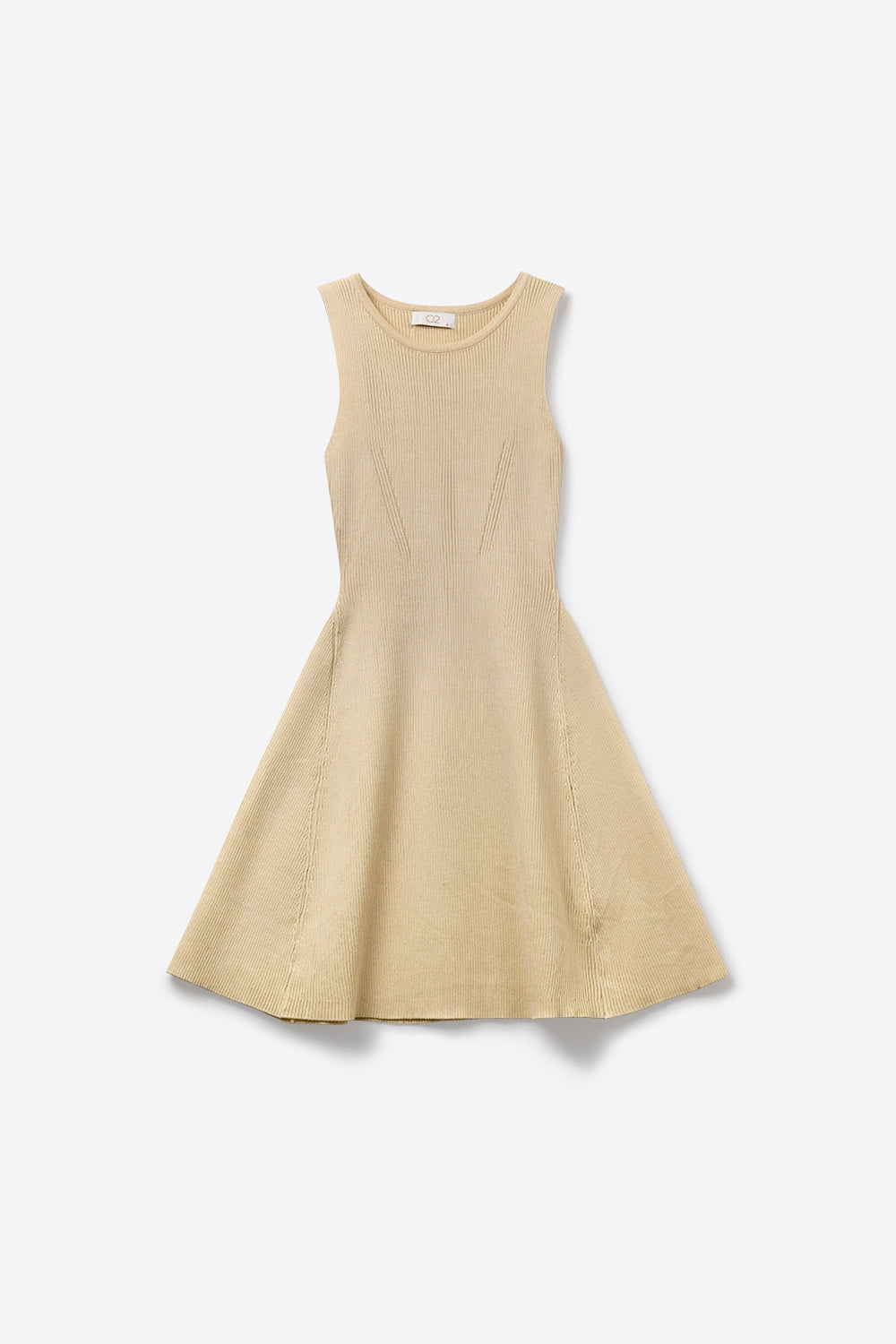 Beige Sleeveless Ribbed Knit Fit-and-Flare Dress