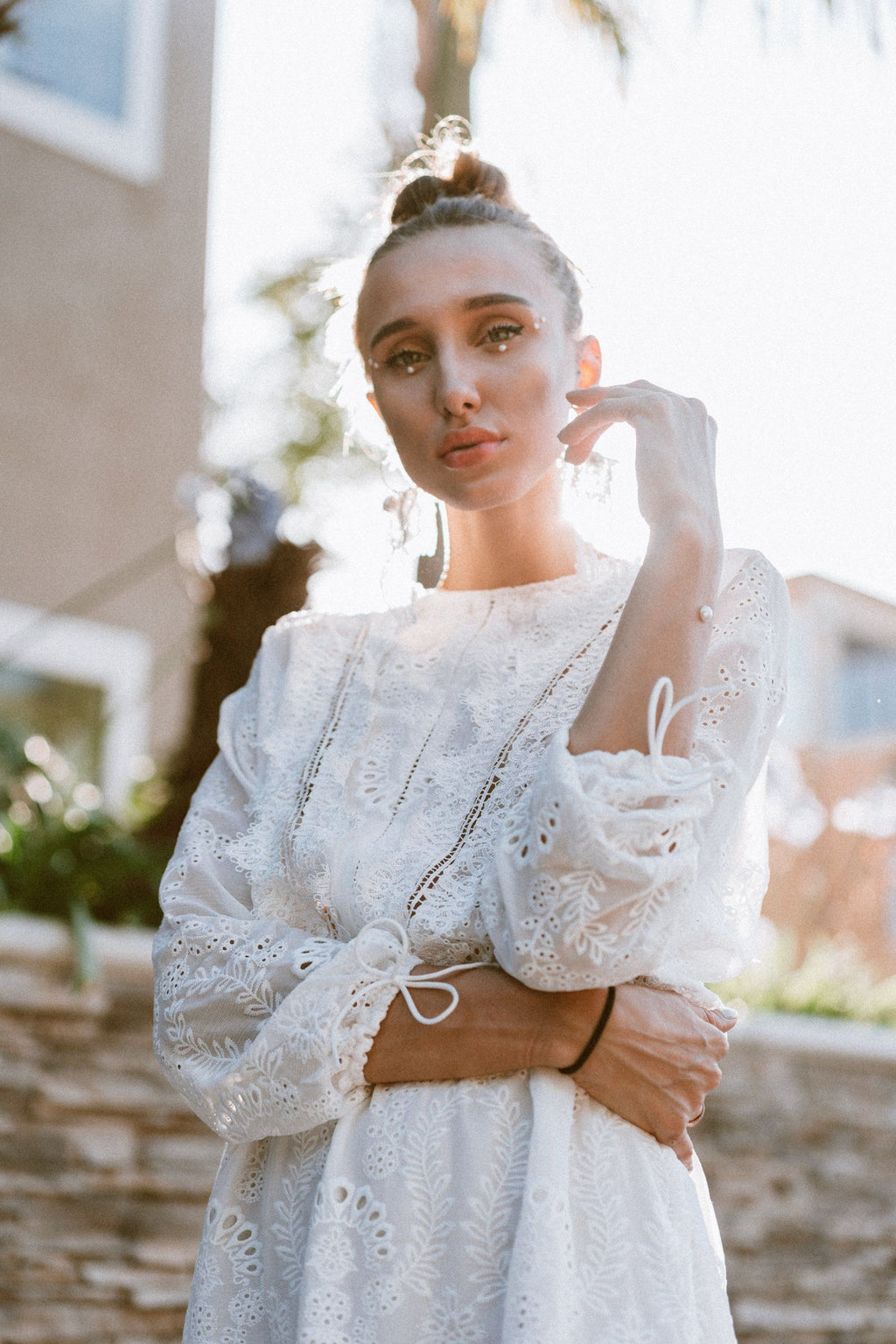 Lola White Lace High Collared Dress