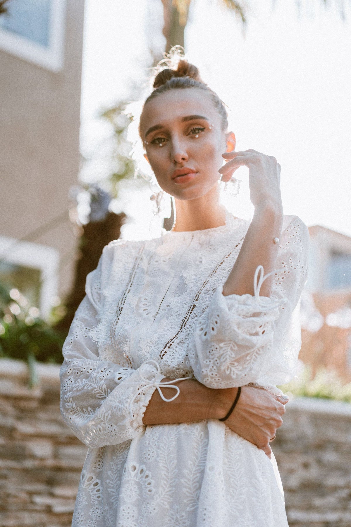 Lola White Lace High Collared Dress