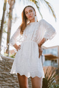 Lola White Lace High Collared Dress