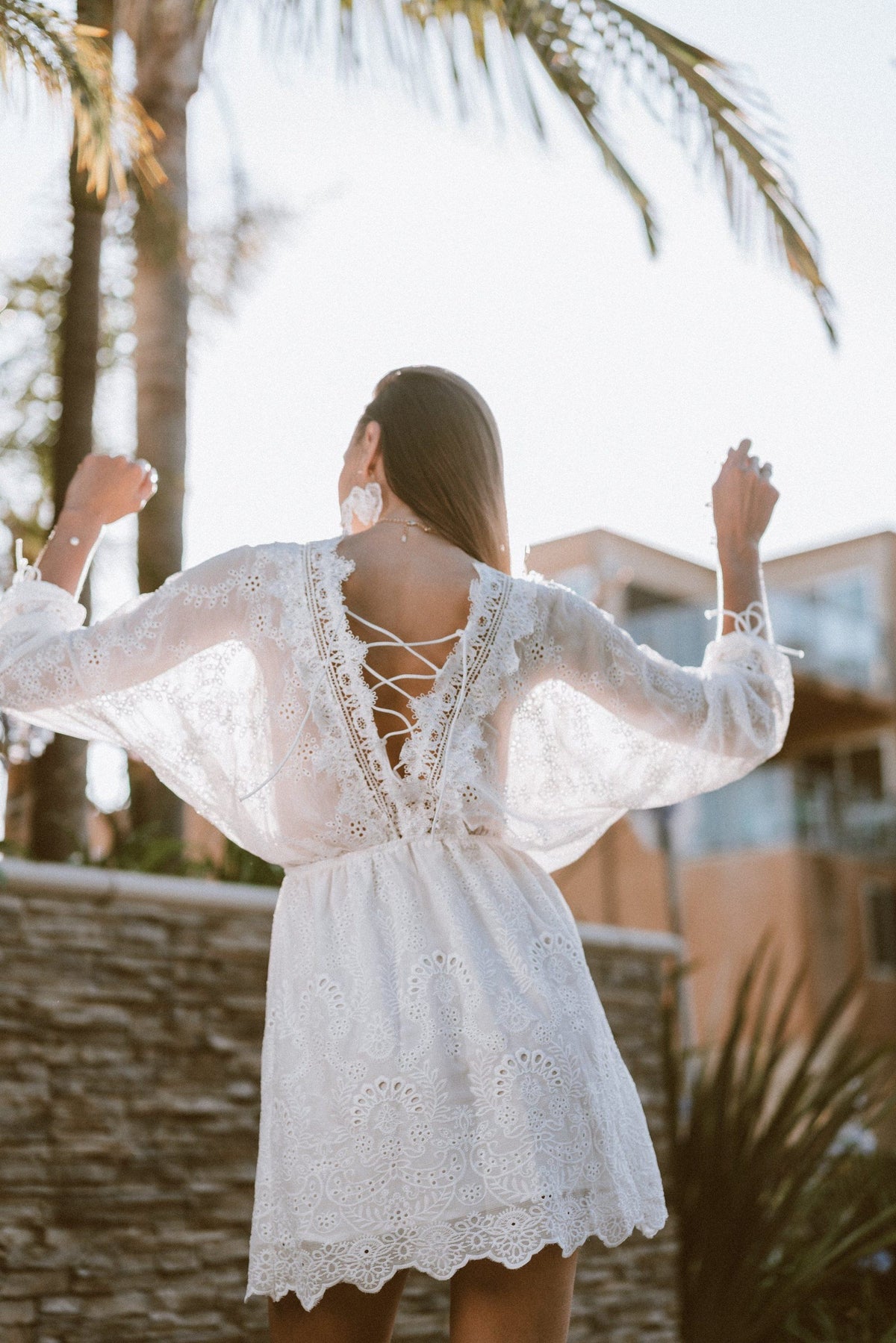Lola White Lace High Collared Dress