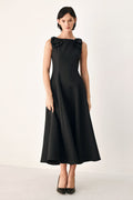 TIED TO TONIGHT BOW SHOULDER MIDI DRESS