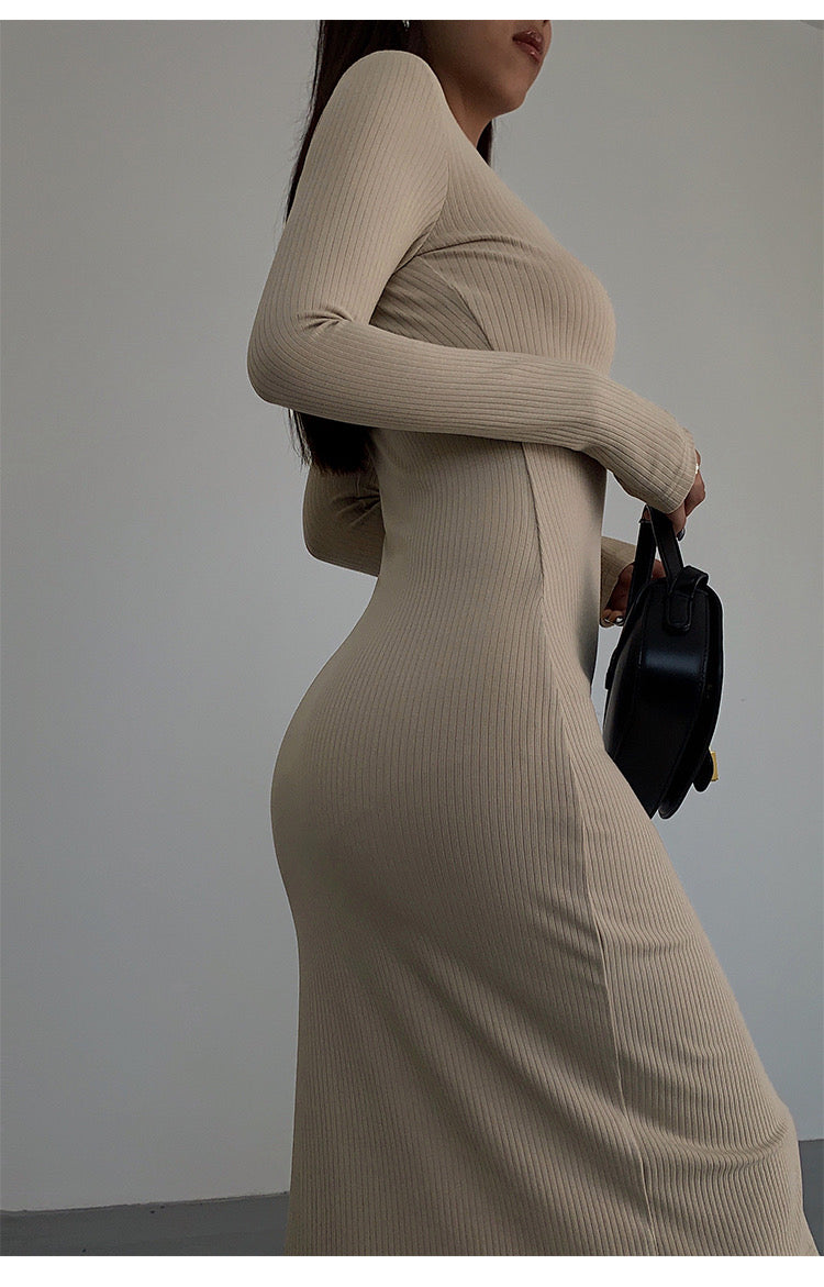 Curved Button Down Knit Dress