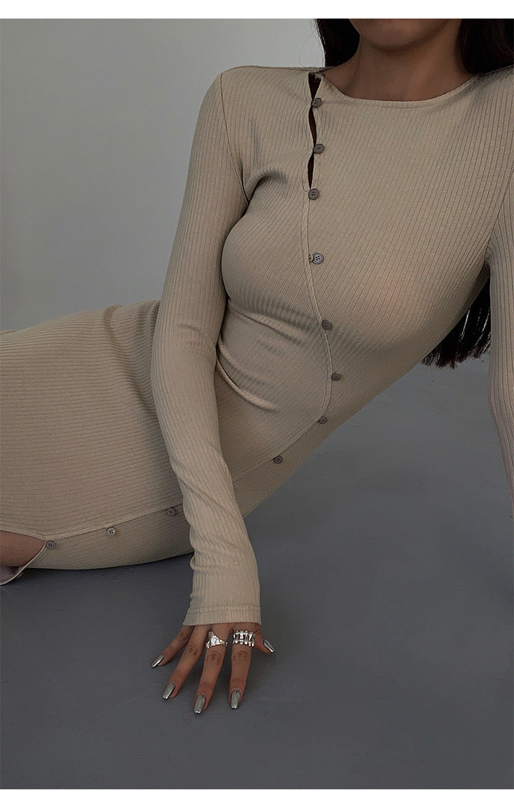 Curved Button Down Knit Dress