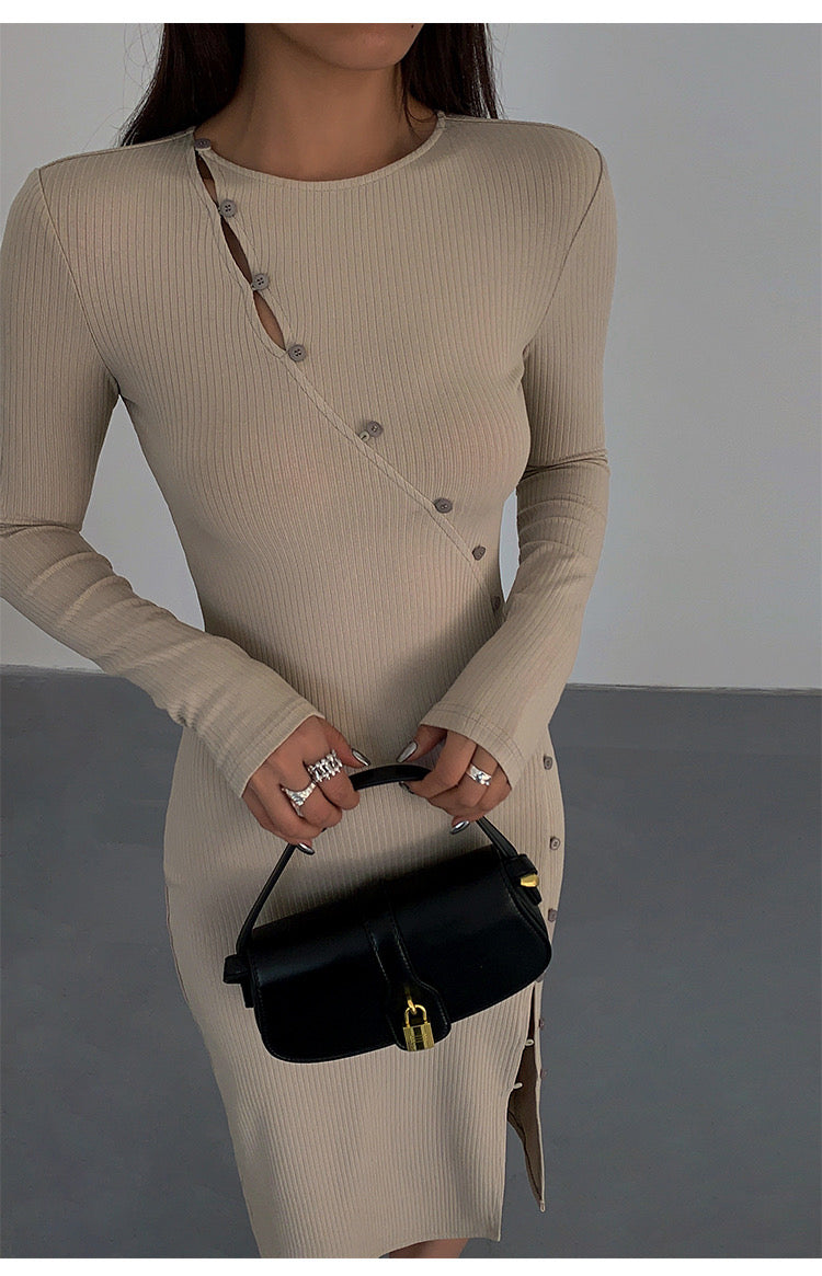 Curved Button Down Knit Dress