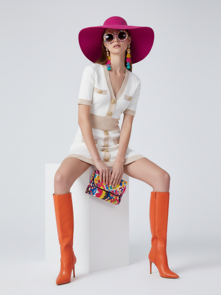 Ice Silk Knit Dress With Gold Buckle V-Neck, Upper East Side, BYMANYC New York. - Draped in Grace