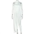 Slimming Asymmetric Dress Sleeveless Simple Backless Maxi Dress