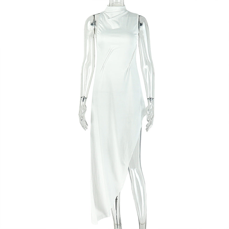 Slimming Asymmetric Dress Sleeveless Simple Backless Maxi Dress