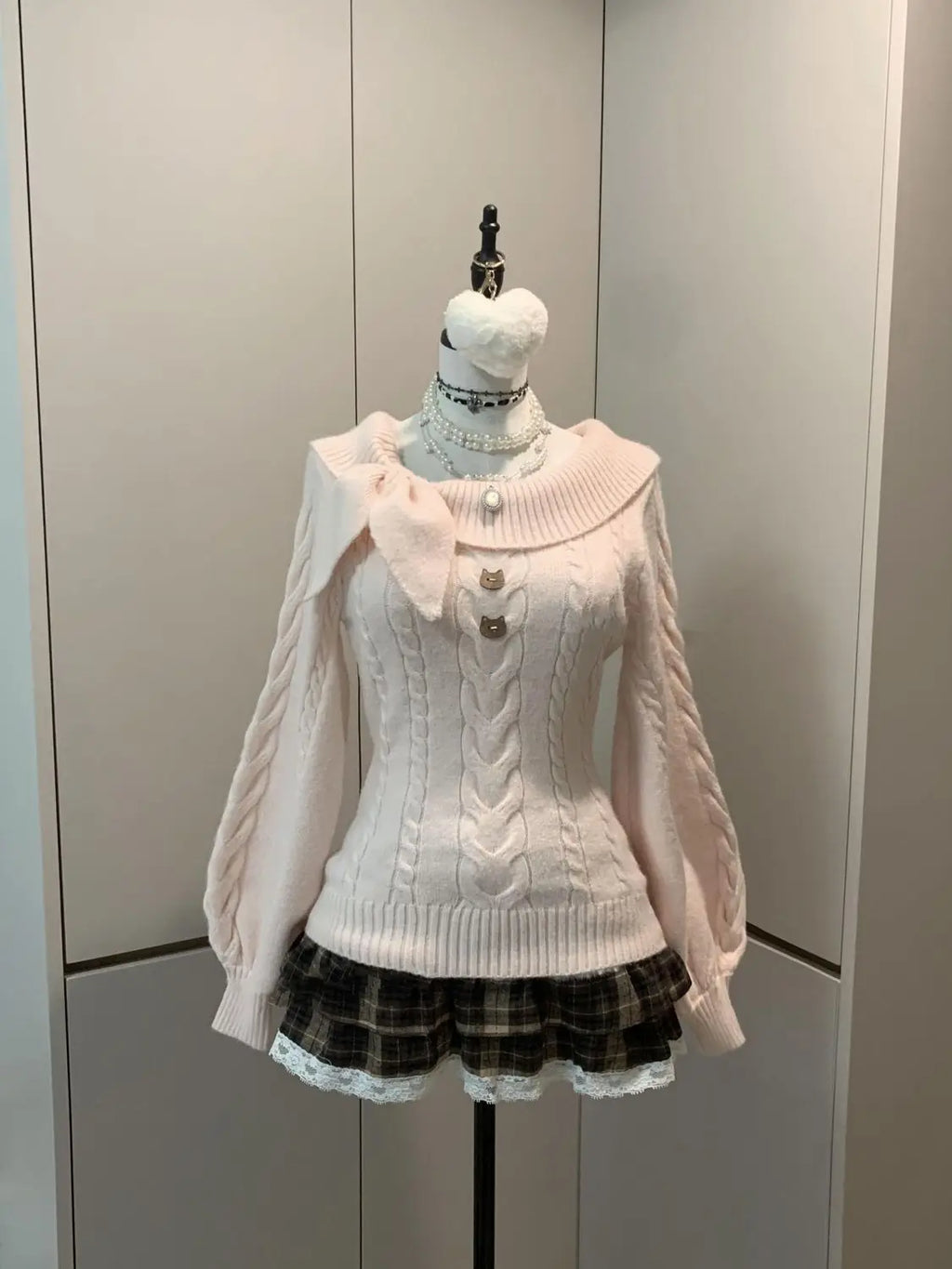 Preppy Bow-Detail Long-Sleeve Sweater
